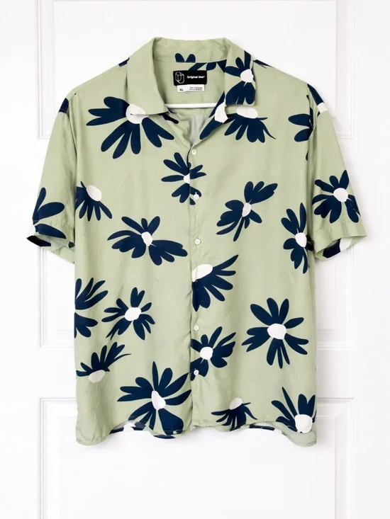 Original Use Green Floral Camp Collar Shirt XL Rayon Resort Button Up - Picture 1 of 5